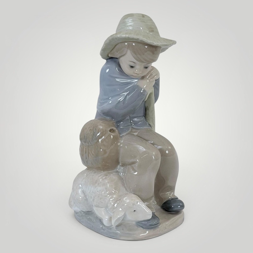 Vintage Zaphir Spain Shepherd Boy Lamb Porcelain Figurine 7.5" Glossy